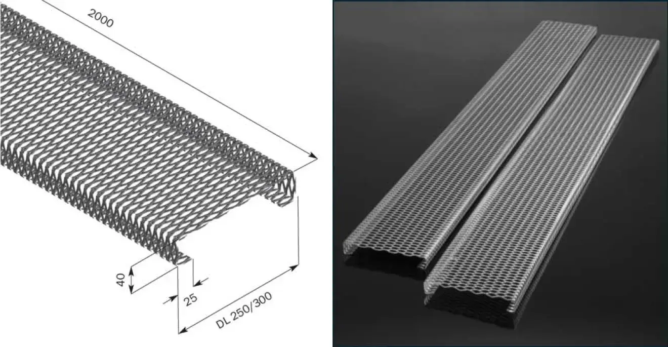 Pli de détail d'une grille en métal déployé